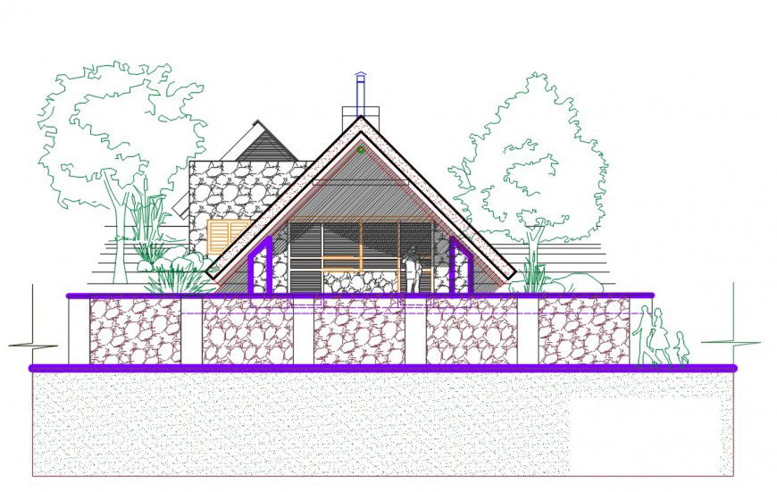 Roof house main frontal elevation cad drawing details dwg file