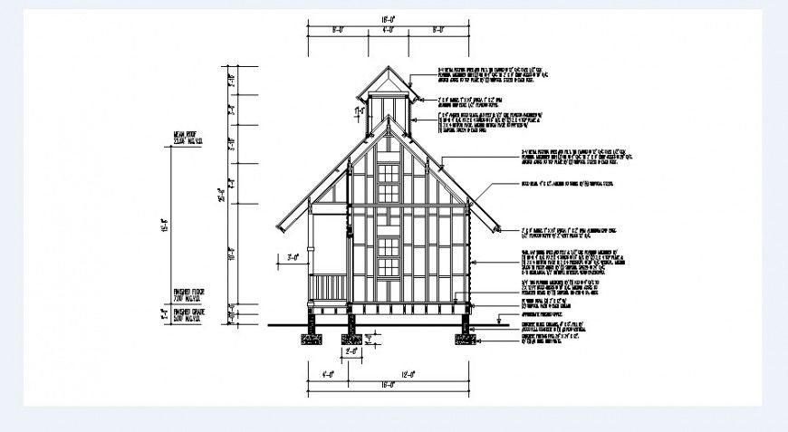 Roof house main section auto-cad drawing details dwg file