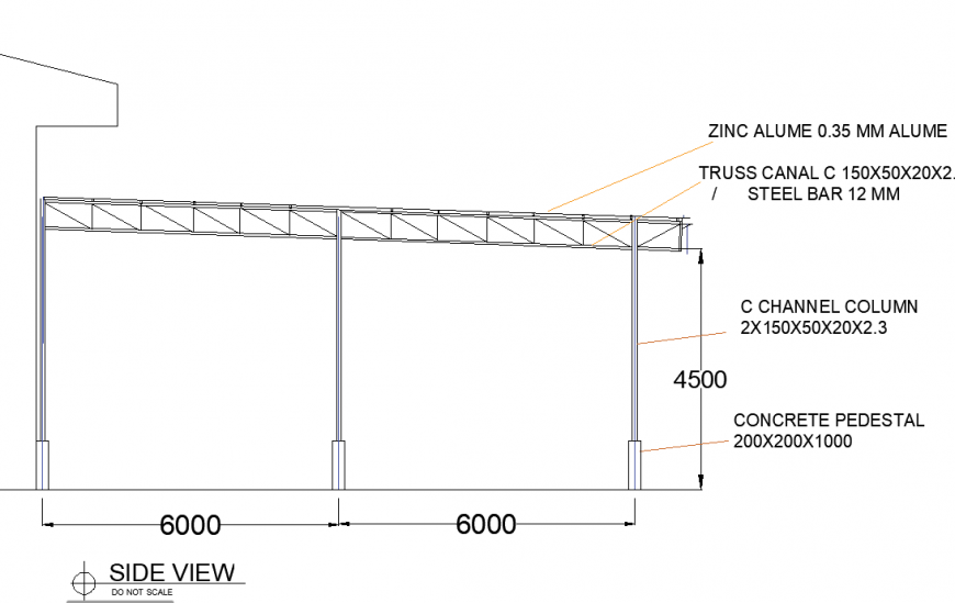 Roof house side view autocad file
