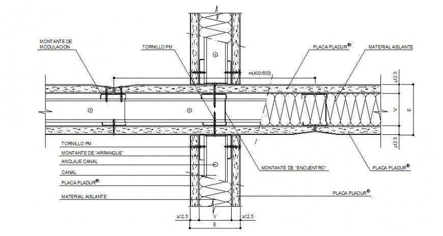 Roof joint, section and constructive structure drawing details dwg file