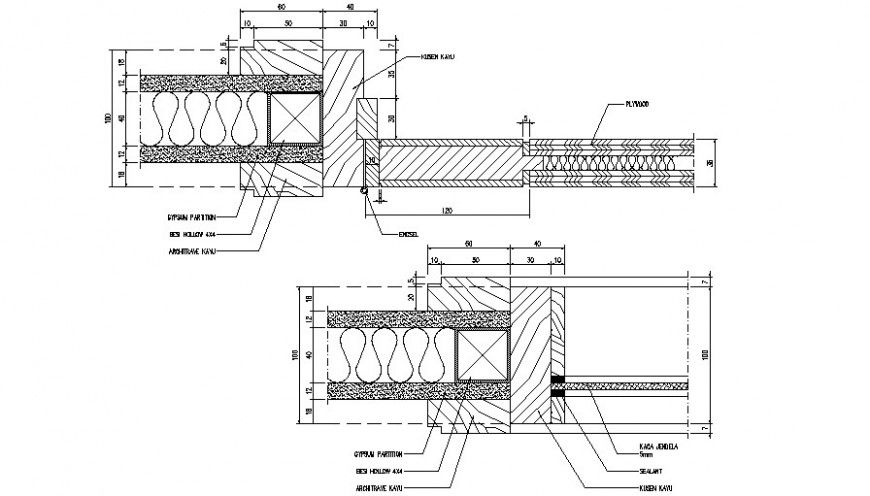 Roof joints and constructive structure drawing details dwg file