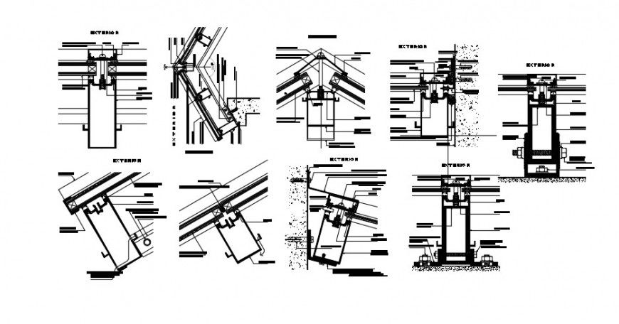 Roof joints sections and construction cad drawing details dwg file
