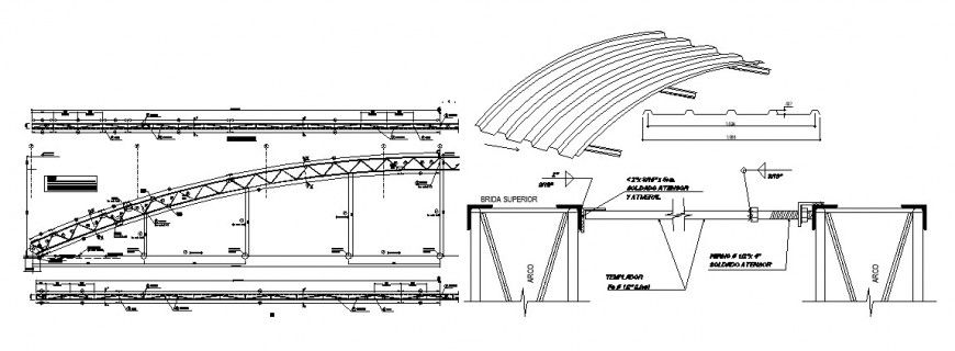Roof main cut section, plan and construction cad drawing details dwg file