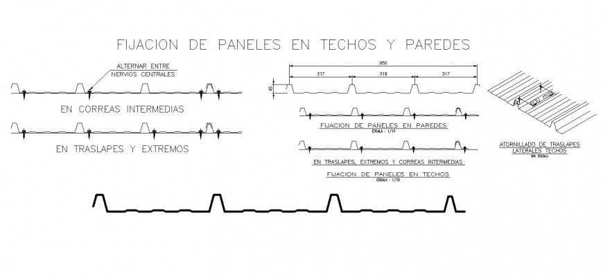Roof panel structure detail 2d view CAD block layout autocad file