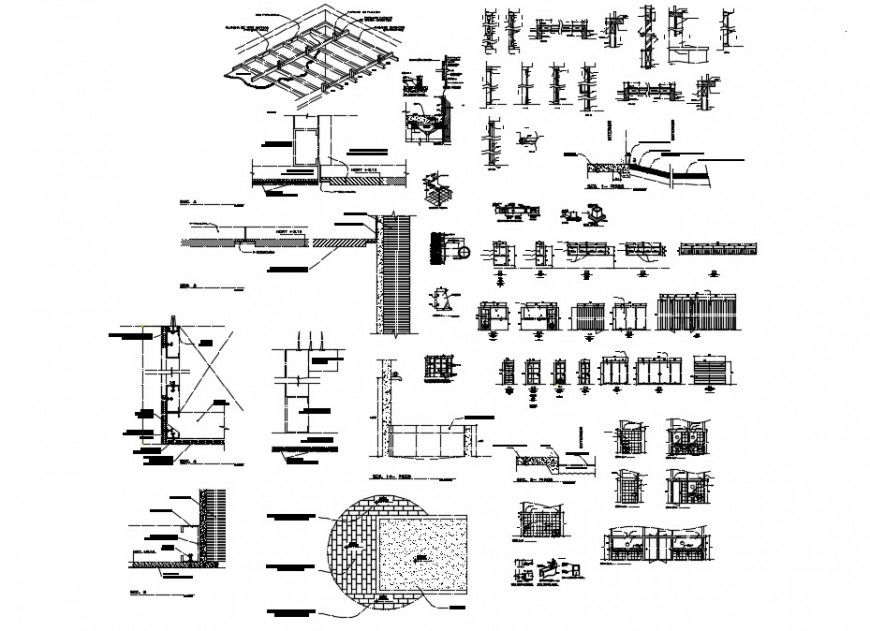 Roof plan, roof construction with column and beam cad drawing details dwg file