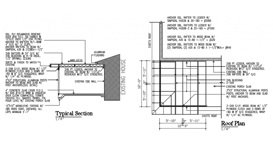 Roof plan & typical construction section detail