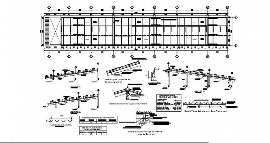 Roof plan and sectional details 2d drawing in autocad