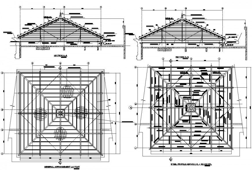 Roof plan and sectional details in autocad