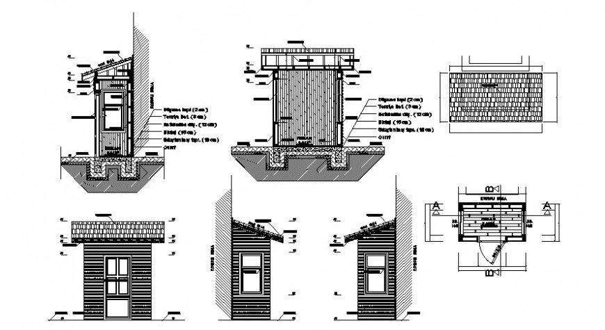 Roof plan and sectional details of room units dwg file