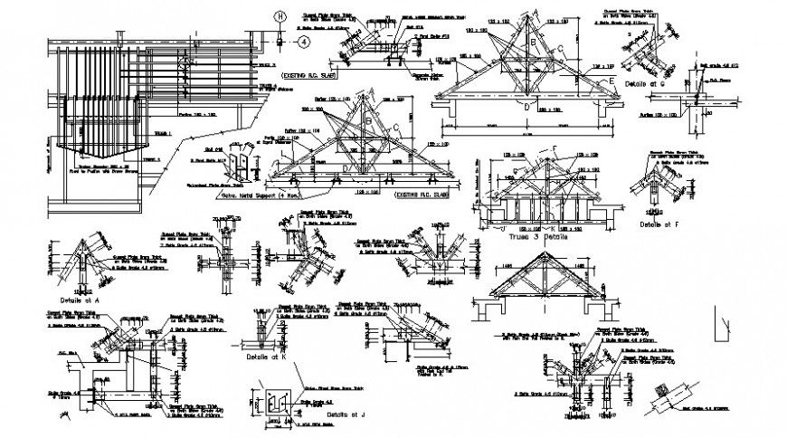 Roof plan and structural blocks drawing autocad software file