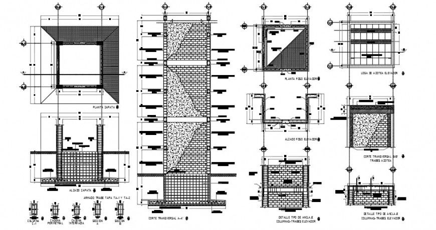 Roof plan detail with exterior view of building detail dwg file