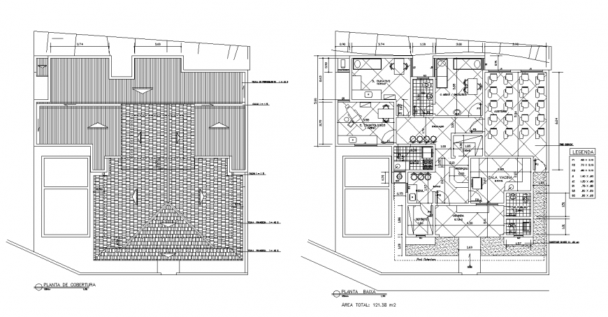 Roof plan with detail of floor plan of medical center dwg file