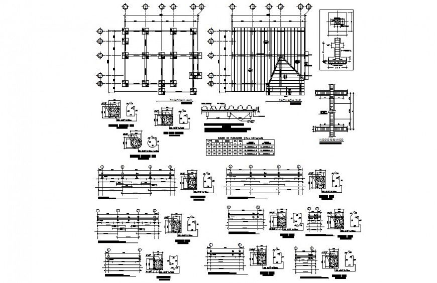 Roof plan with structural details in autocad
