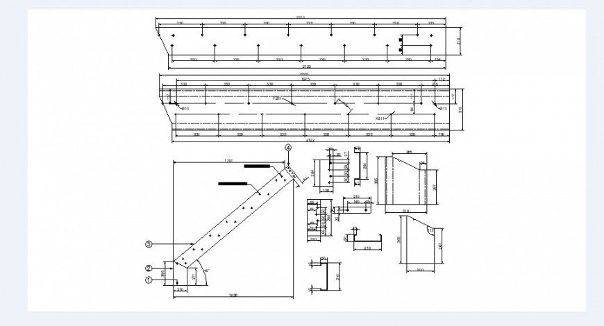 Roof section, beam schedule constructive structure details dwg file