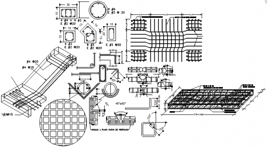 Roof section, column construction and structure details dwg file