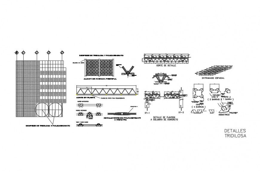 Roof section, cover plan and construction cad drawing details dwg file
