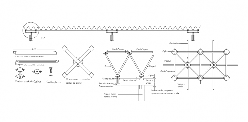 Roof section, foundation and structure cad drawing details dwg file