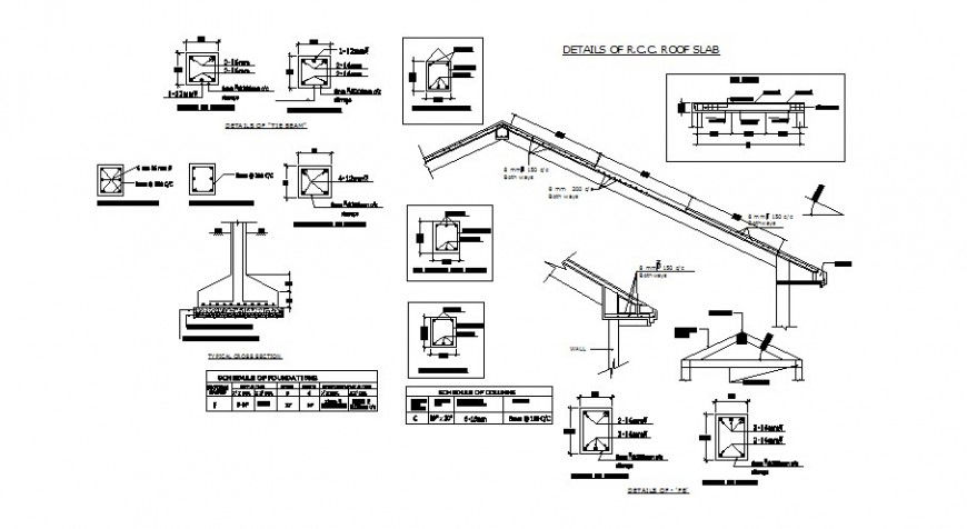 Roof section and column constructive structure details dwg file