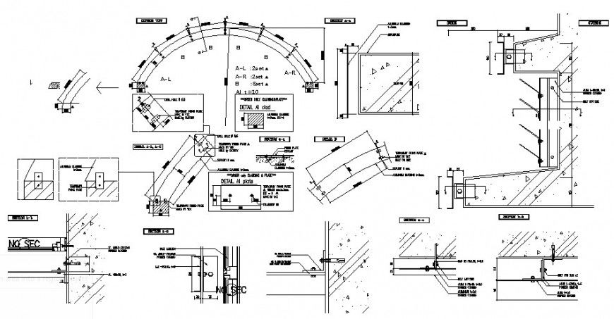 Roof section and construction auto-cad drawing details dwg file