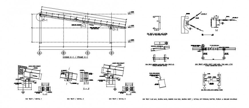 Roof section and construction details of dump house dwg file