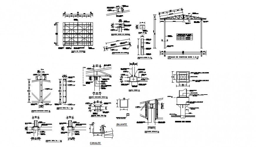 Roof section and constructive structure details of house dwg file