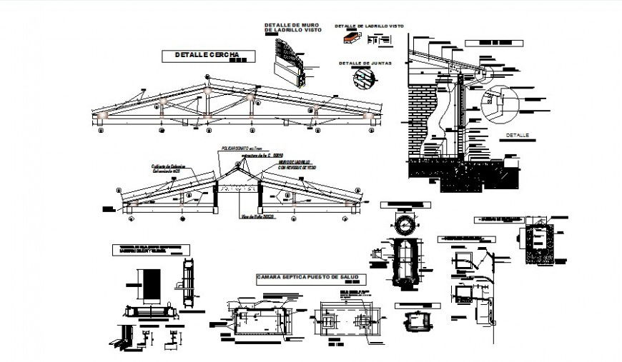 Roof section and elevation 2d view CAD construction block layout file in dwg format