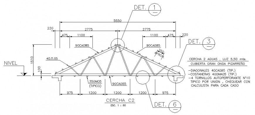 Roof section and structure with water proofing cad drawing details dwg file