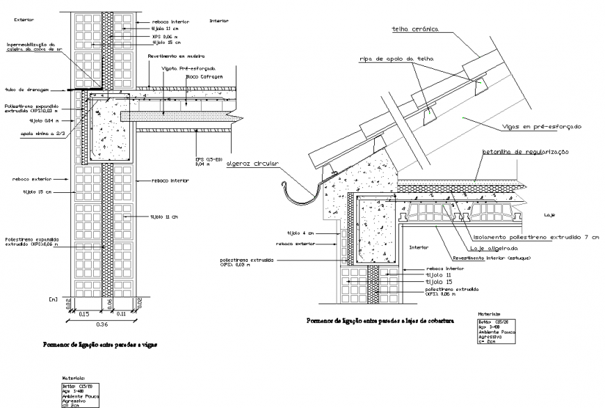 Roof section and wall section plan dwg file