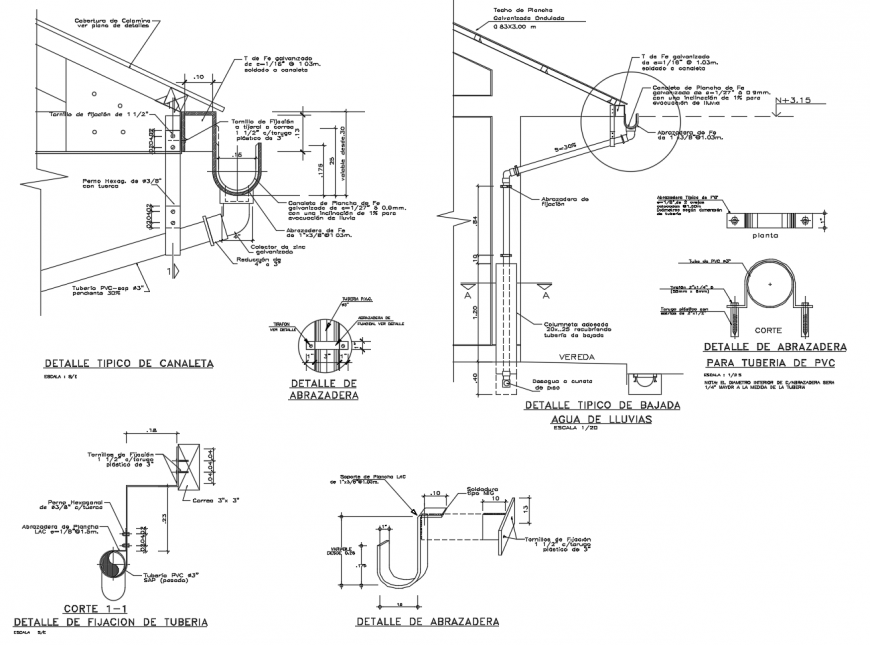 Roof section and water system plumbing structure cad drawing details dwg file