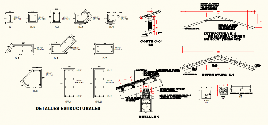 Roof section detail plan and elevation dwg file