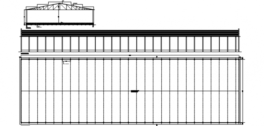 Roof section with building cover plan and structure details dwg file
