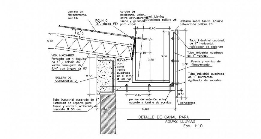 Roof section with water proofing structure cad drawing details dwg file