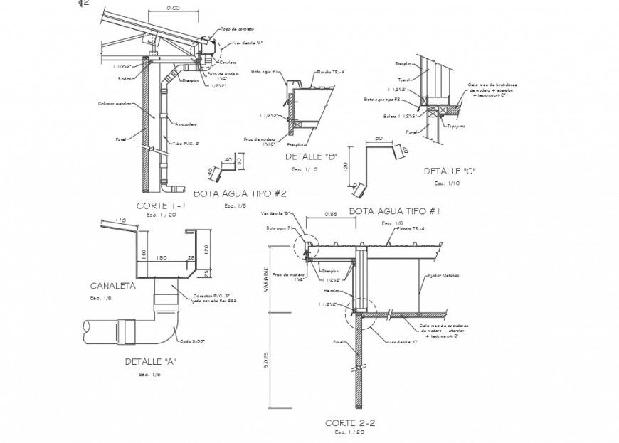 Roof section with water proofing structure for school building drawing details dwg file