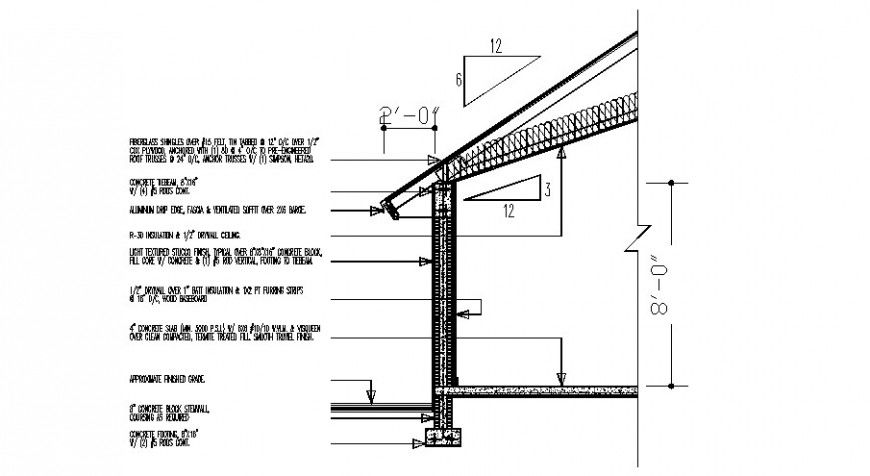 Roof sectional detail drawing is provided in this autocad file
