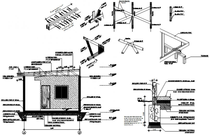 Roof sections, constructive structure and auto-cad drawing details of store dwg file