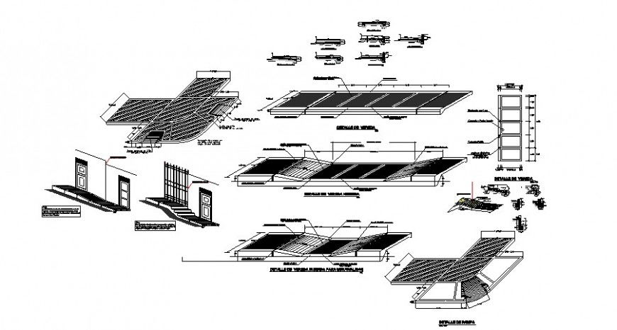 Roof shade and door detail 2d view CAD construction units autocad file
