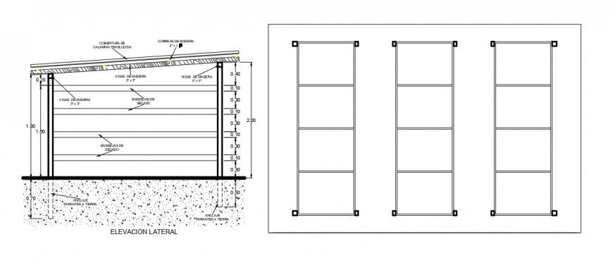 Roof shade detail 2d view elevation and plan autocad file