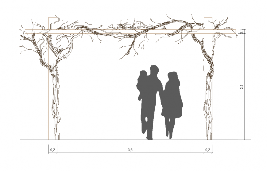 Roof shelter detail elevation 2d view layout autocad file