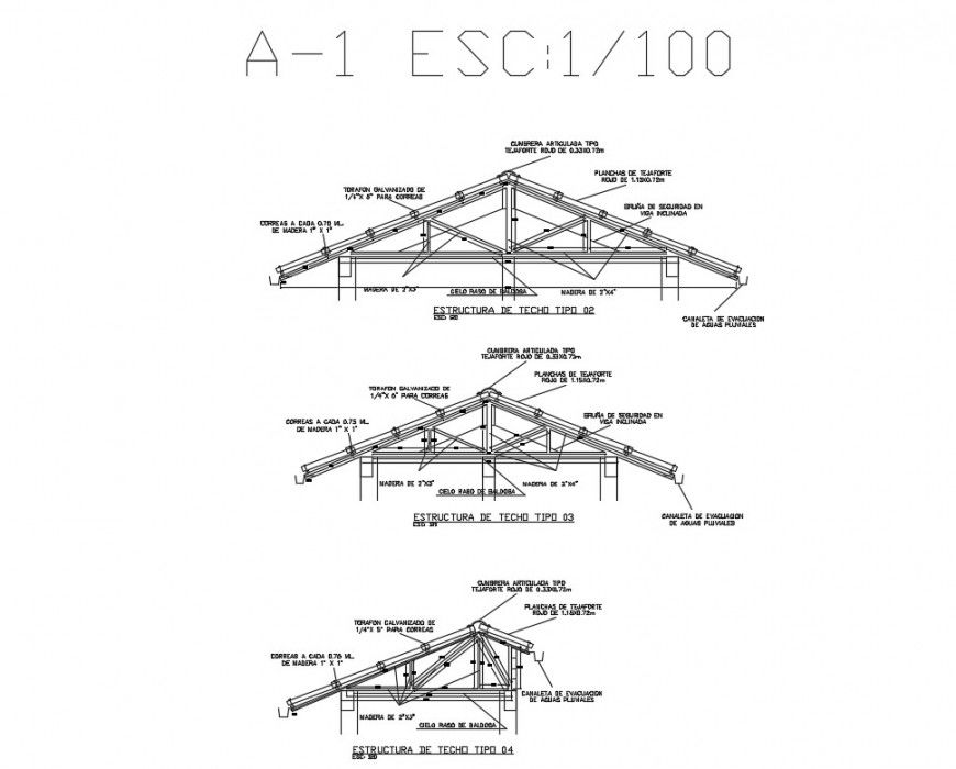Roof structure and construction cad drawing details dwg file