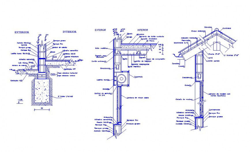 Roof structure and construction details with footings dwg file
