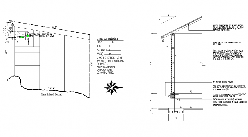 Roof structure section 2d view layout file in autocad format