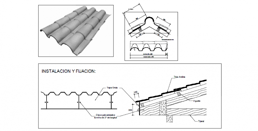 Roof tiling sectional detailing dwg file