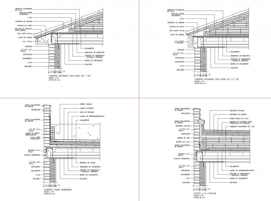 Roof to wall section plan detail dwg file