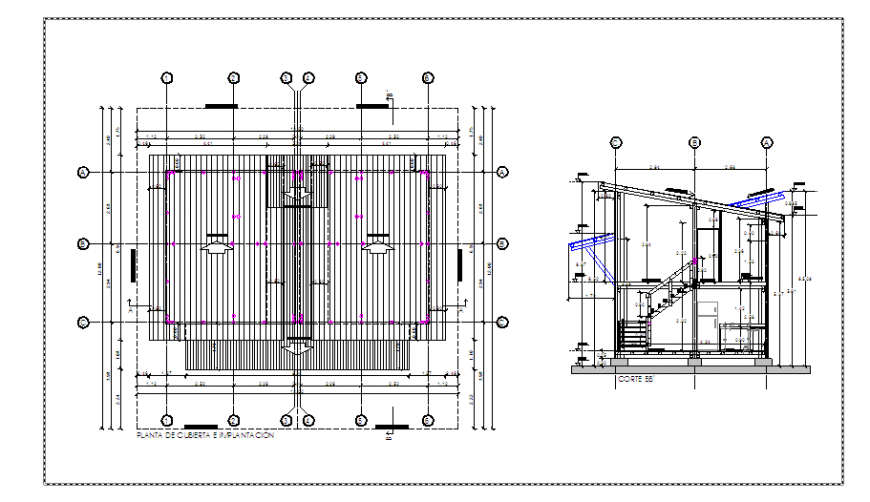 Roof top plan & section design plan of  bungalow design drawing