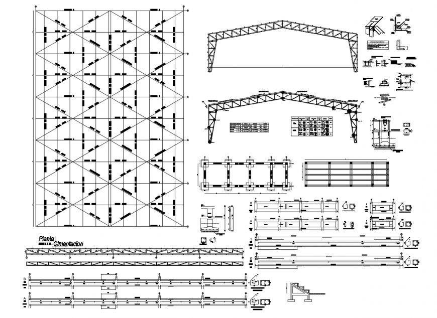 Roof truss and column structure detail 2d view autocad file