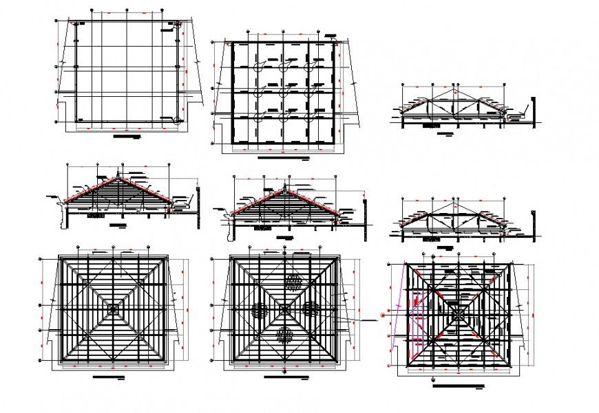 Roof truss detail plan and elevation 2d view CAD block layout autocad file