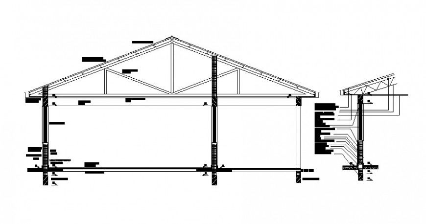 Roof truss elevation and section 2d view CAD structural block autocad file
