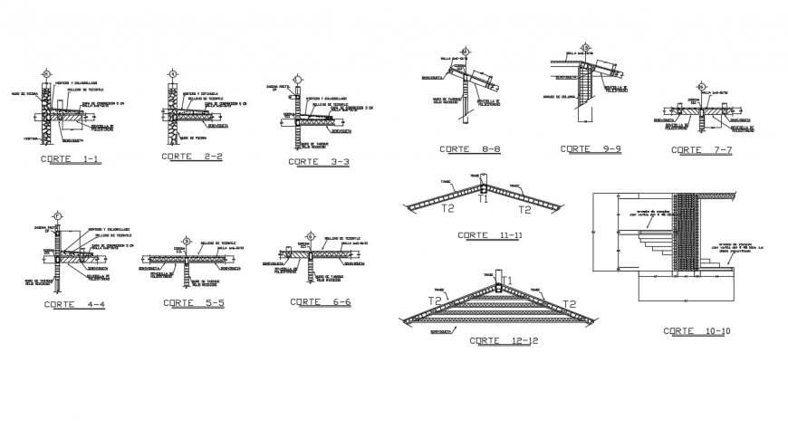 Roof truss joints details drawings 2d view CAD blocks dwg file