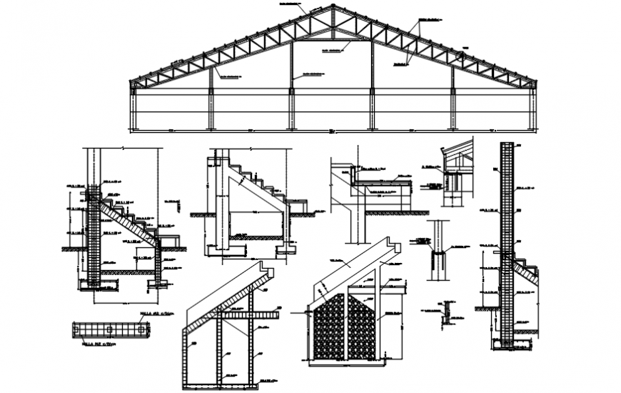 Roof truss of college section and construction details dwg file