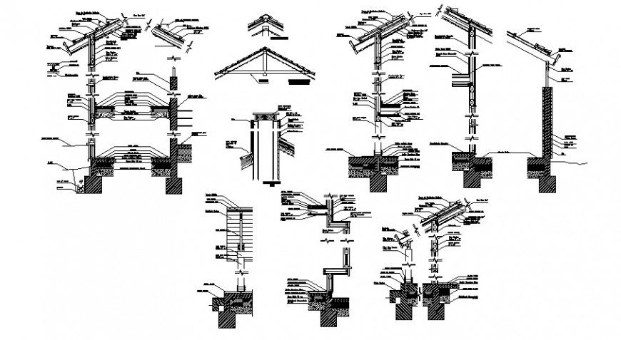 Roof truss section detail 2d view CAD construction block autocad file